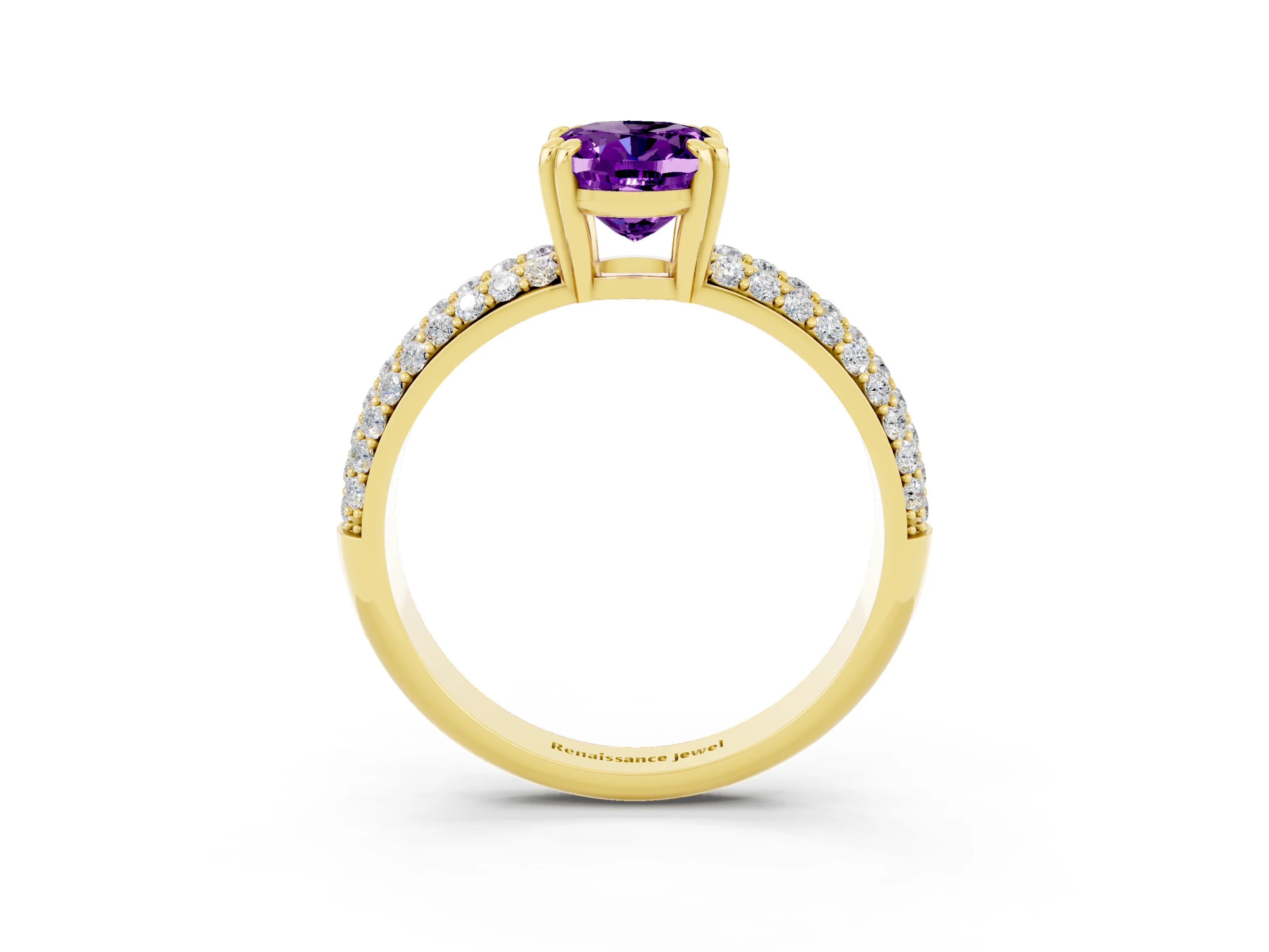 Yellow gold Oval Cut Cut Pave Diamond Engagement Ring with Channel Set Band and Four-Prong Setting_3