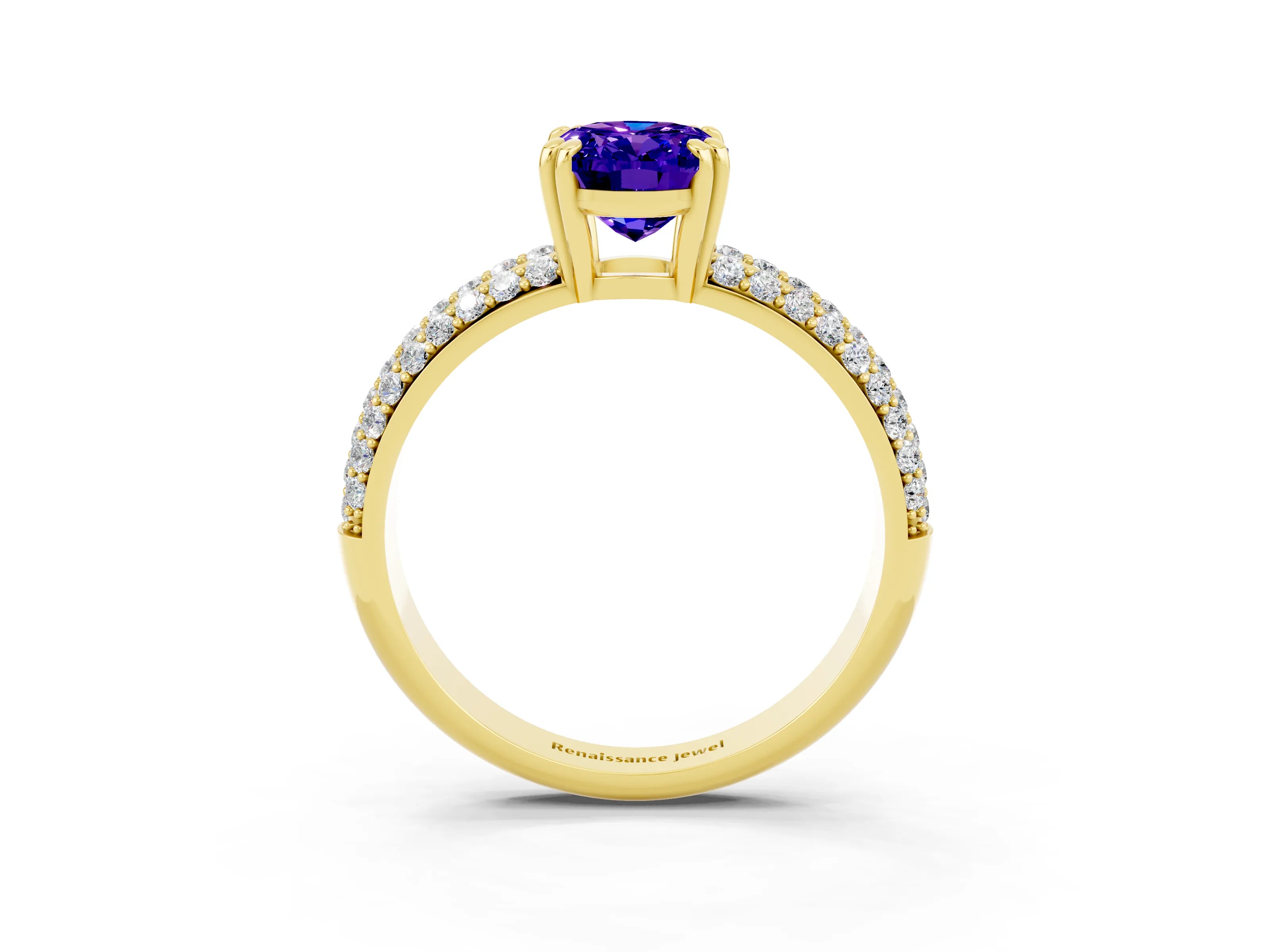 Yellow gold Oval Cut Cut Pave Diamond Engagement Ring with Channel Set Band and Four-Prong Setting_3