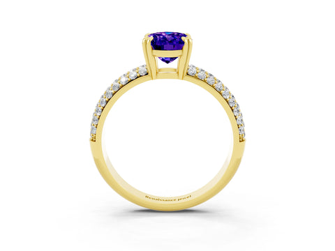 Yellow gold Oval Cut Cut Pave Diamond Engagement Ring with Channel Set Band and Four-Prong Setting_3