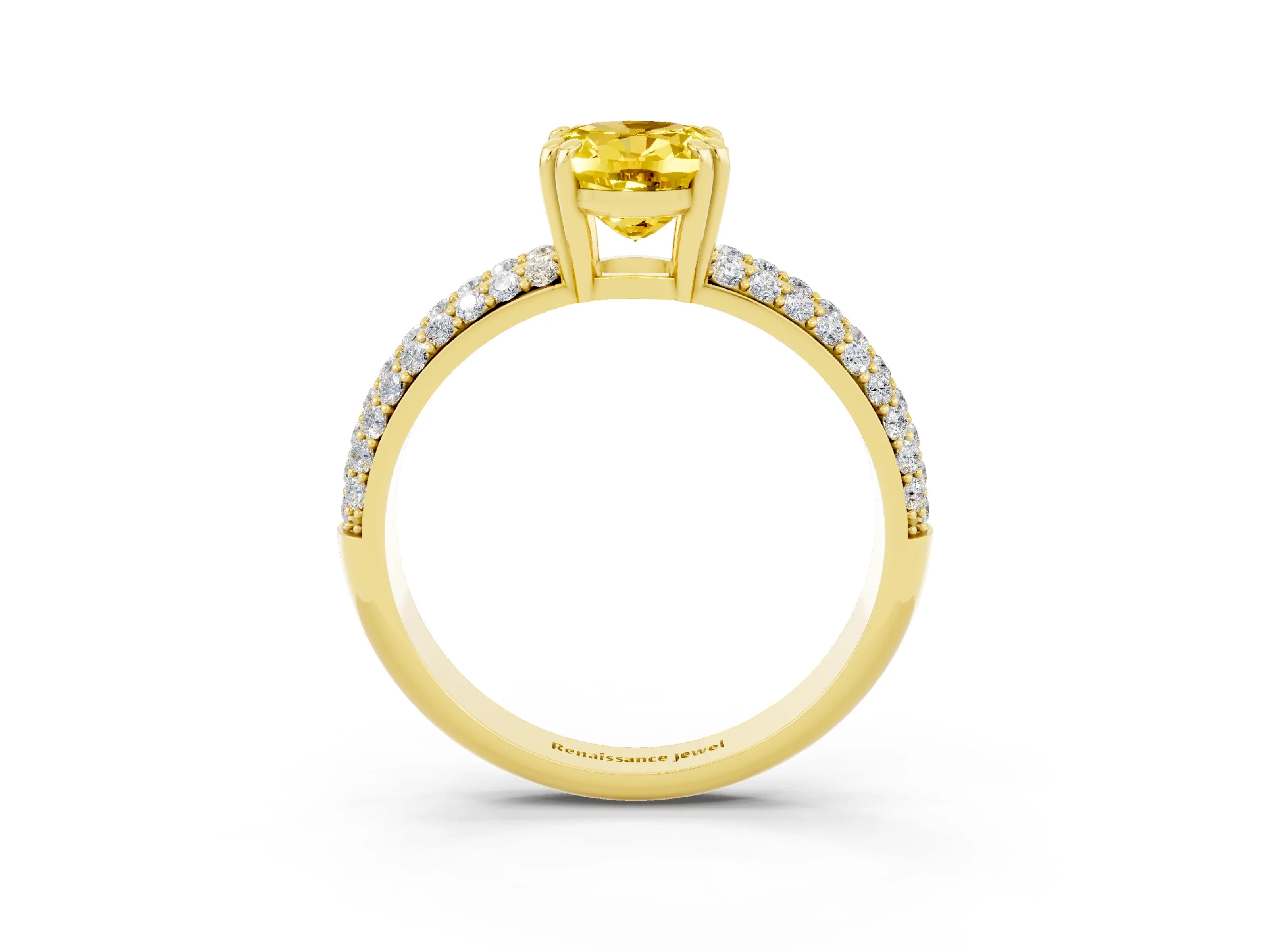 Yellow gold Oval Cut Cut Pave Diamond Engagement Ring with Channel Set Band and Four-Prong Setting_3