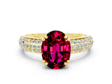 Yellow gold Oval Cut Cut Pave Diamond Engagement Ring with Channel Set Band and Four-Prong Setting