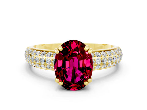 Yellow gold Oval Cut Cut Pave Diamond Engagement Ring with Channel Set Band and Four-Prong Setting