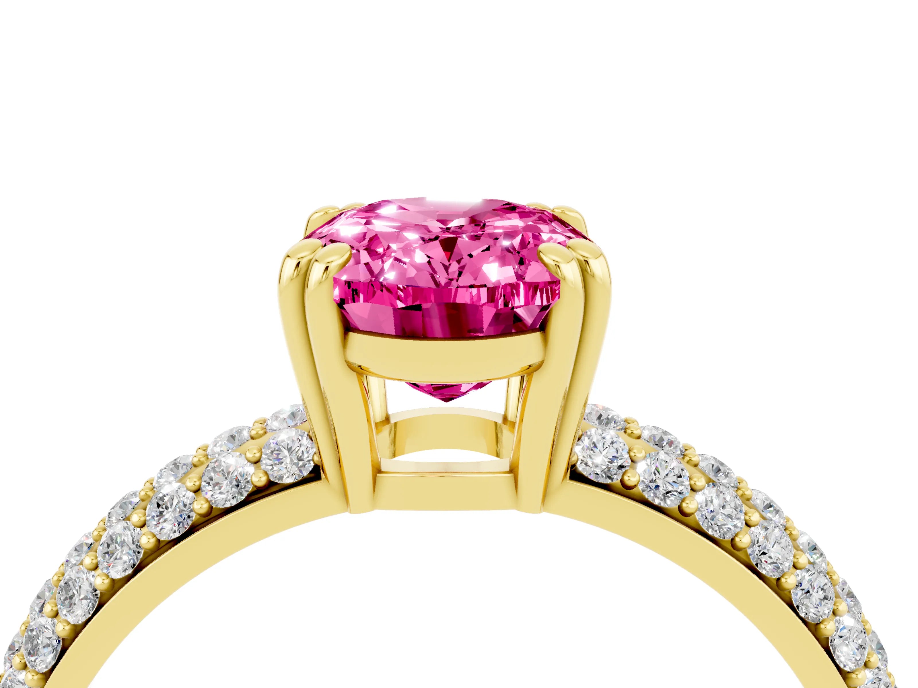 Yellow gold Oval Cut Cut Pave Diamond Engagement Ring with Channel Set Band and Four-Prong Setting_4