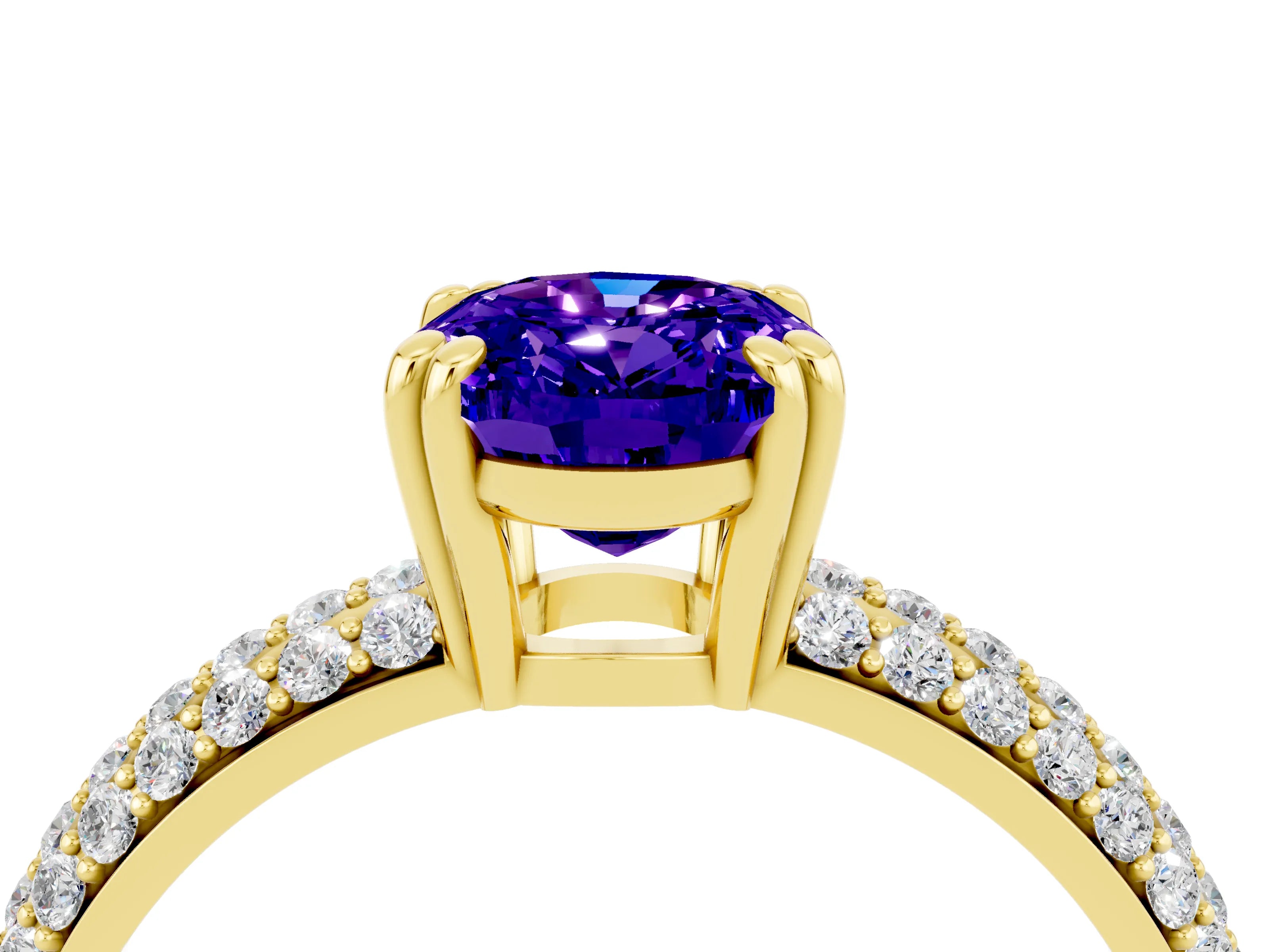 Yellow gold Oval Cut Cut Pave Diamond Engagement Ring with Channel Set Band and Four-Prong Setting_4