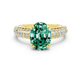 Yellow gold Oval Cut Cut Pave Diamond Engagement Ring with Channel Set Band and Four-Prong Setting