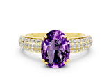 Yellow gold Oval Cut Cut Pave Diamond Engagement Ring with Channel Set Band and Four-Prong Setting
