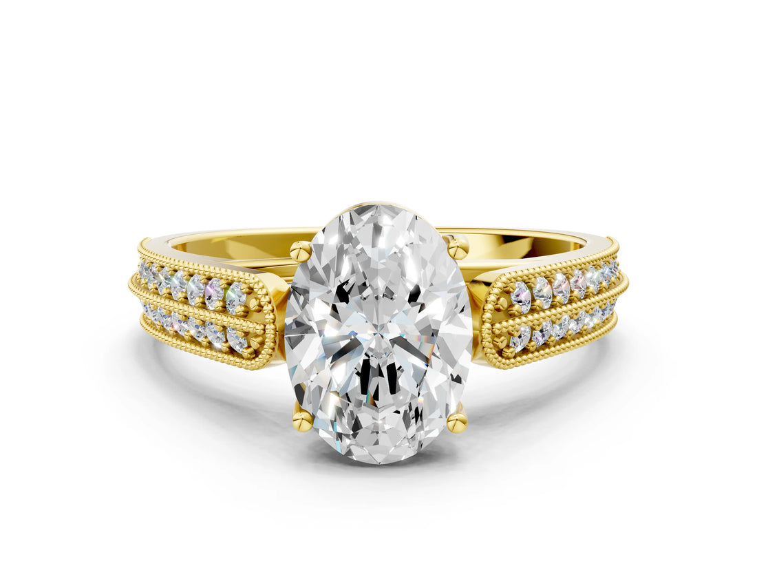 Yellow gold Oval Cut Cut Pave Split Shank Engagement Ring with Four-Prong Setting_15