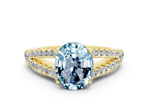 Yellow gold Oval Cut Cut Split Shank Pave Diamond Engagement Ring with Four-Prong Setting