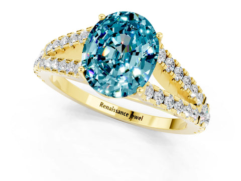 Yellow gold Oval Cut Cut Split Shank Pave Diamond Engagement Ring with Four-Prong Setting_1