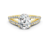 Yellow gold Oval Cut Cut Split Shank Pave Diamond Engagement Ring with Four-Prong Setting