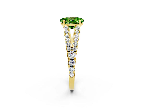 Yellow gold Oval Cut Cut Split Shank Pave Diamond Engagement Ring with Four-Prong Setting
