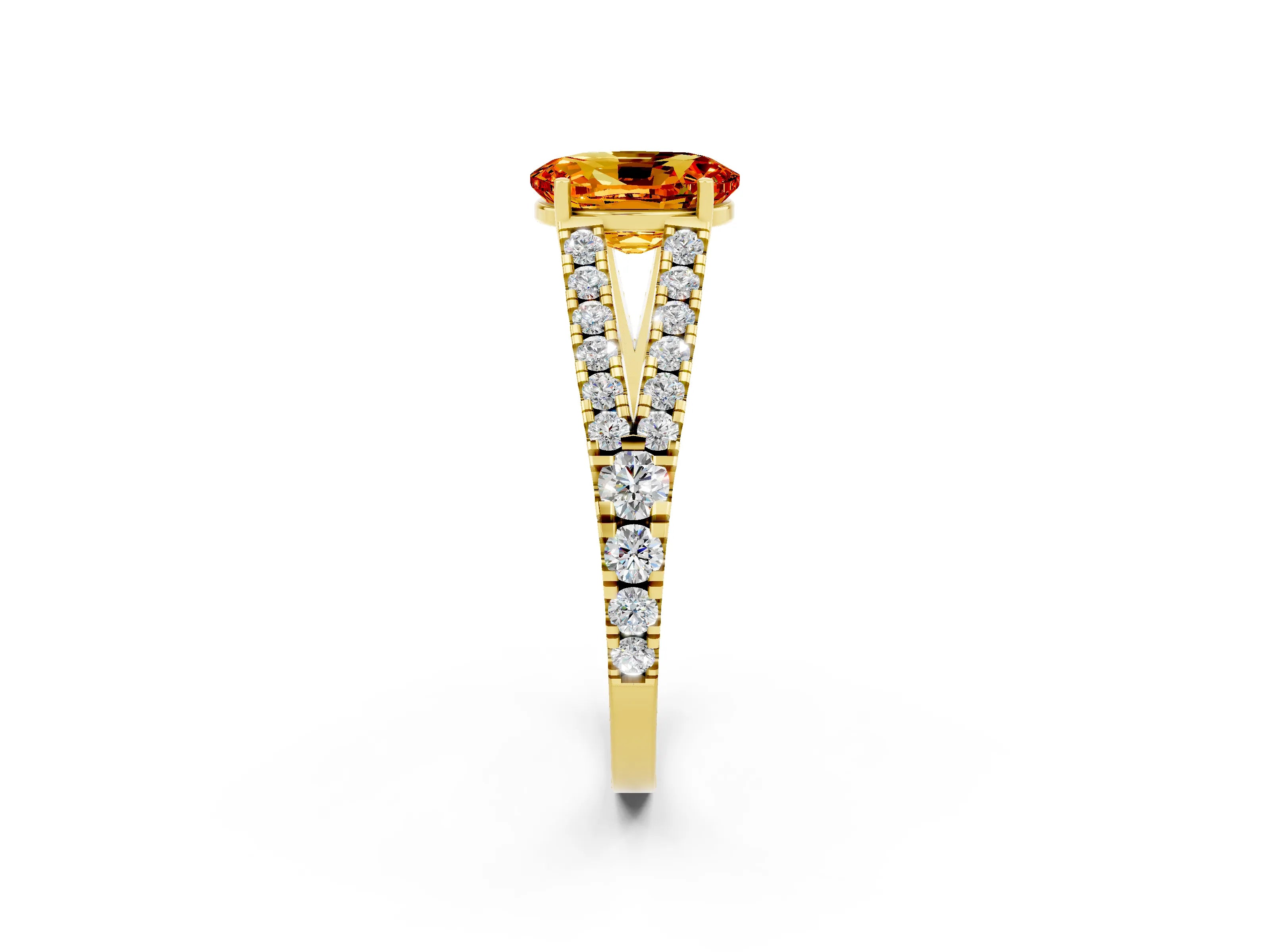 Yellow gold Oval Cut Cut Split Shank Pave Diamond Engagement Ring with Four-Prong Setting_2
