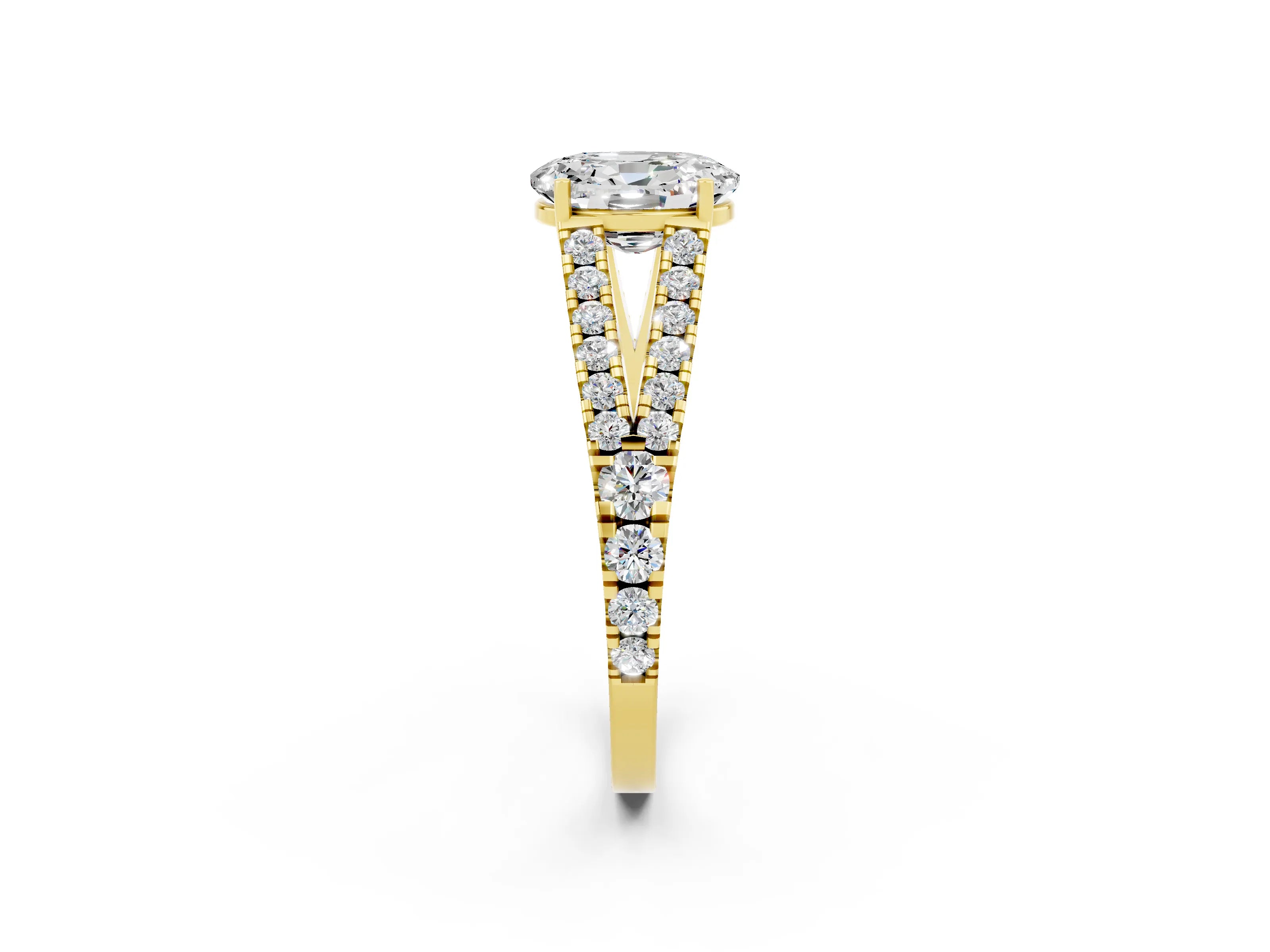 Yellow gold Oval Cut Cut Split Shank Pave Diamond Engagement Ring with Four-Prong Setting_2