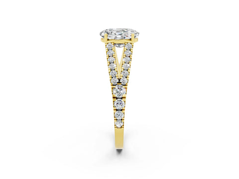 Yellow gold Oval Cut Cut Split Shank Pave Diamond Engagement Ring with Four-Prong Setting_2