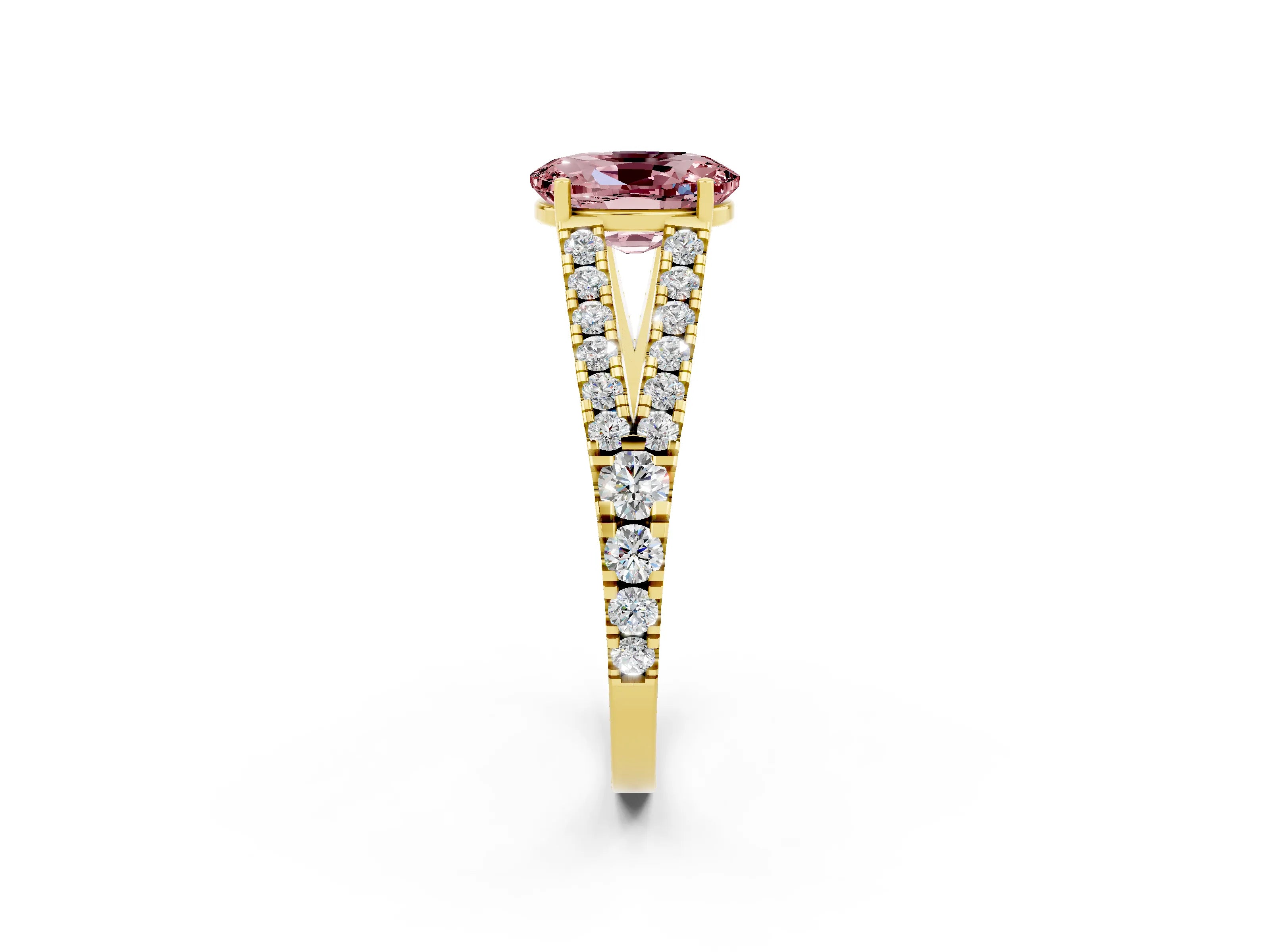 Yellow gold Oval Cut Cut Split Shank Pave Diamond Engagement Ring with Four-Prong Setting_2