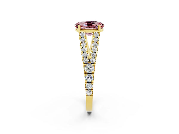 Yellow gold Oval Cut Cut Split Shank Pave Diamond Engagement Ring with Four-Prong Setting
