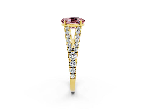 Yellow gold Oval Cut Cut Split Shank Pave Diamond Engagement Ring with Four-Prong Setting_2