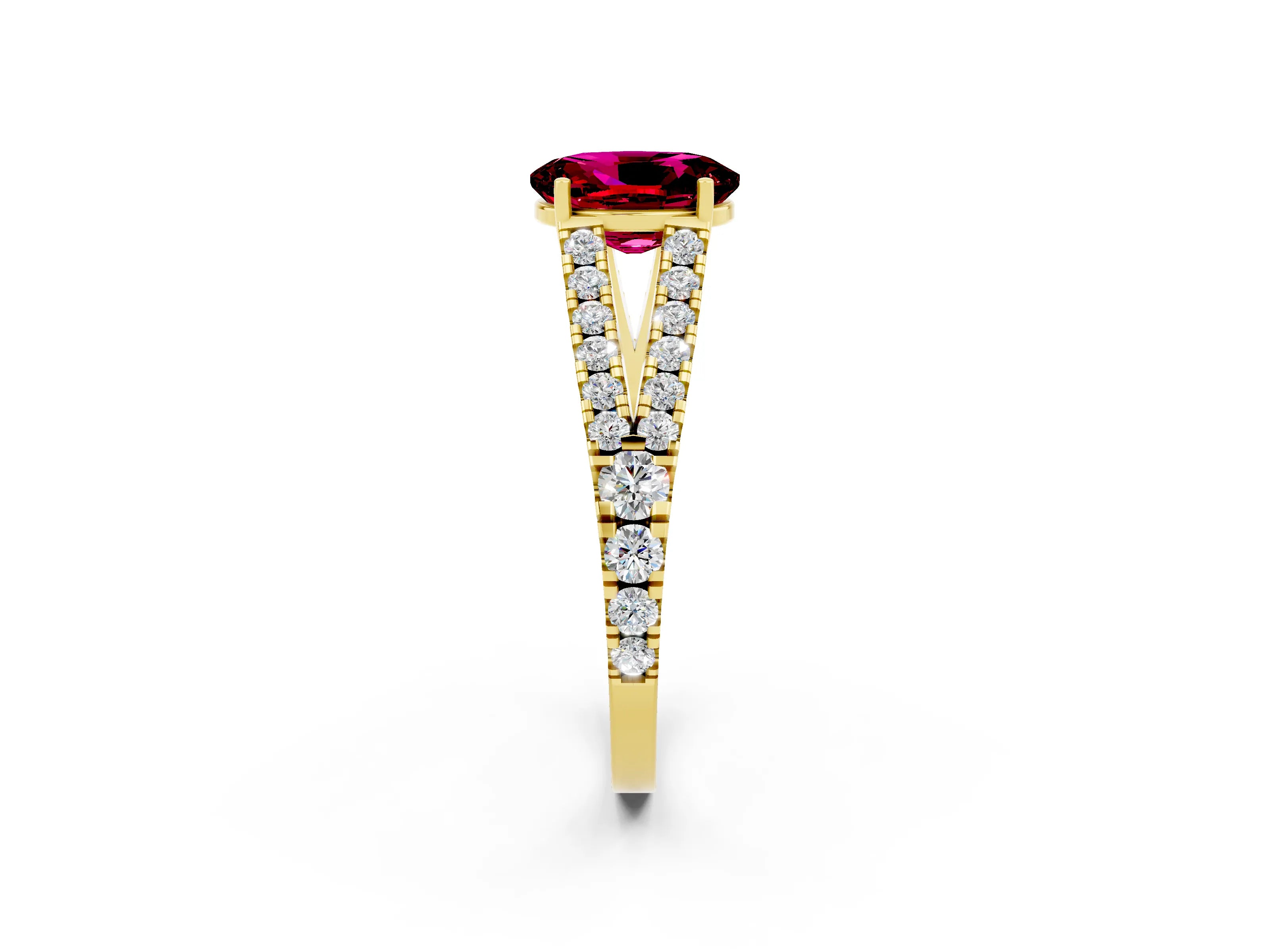 Yellow gold Oval Cut Cut Split Shank Pave Diamond Engagement Ring with Four-Prong Setting_2