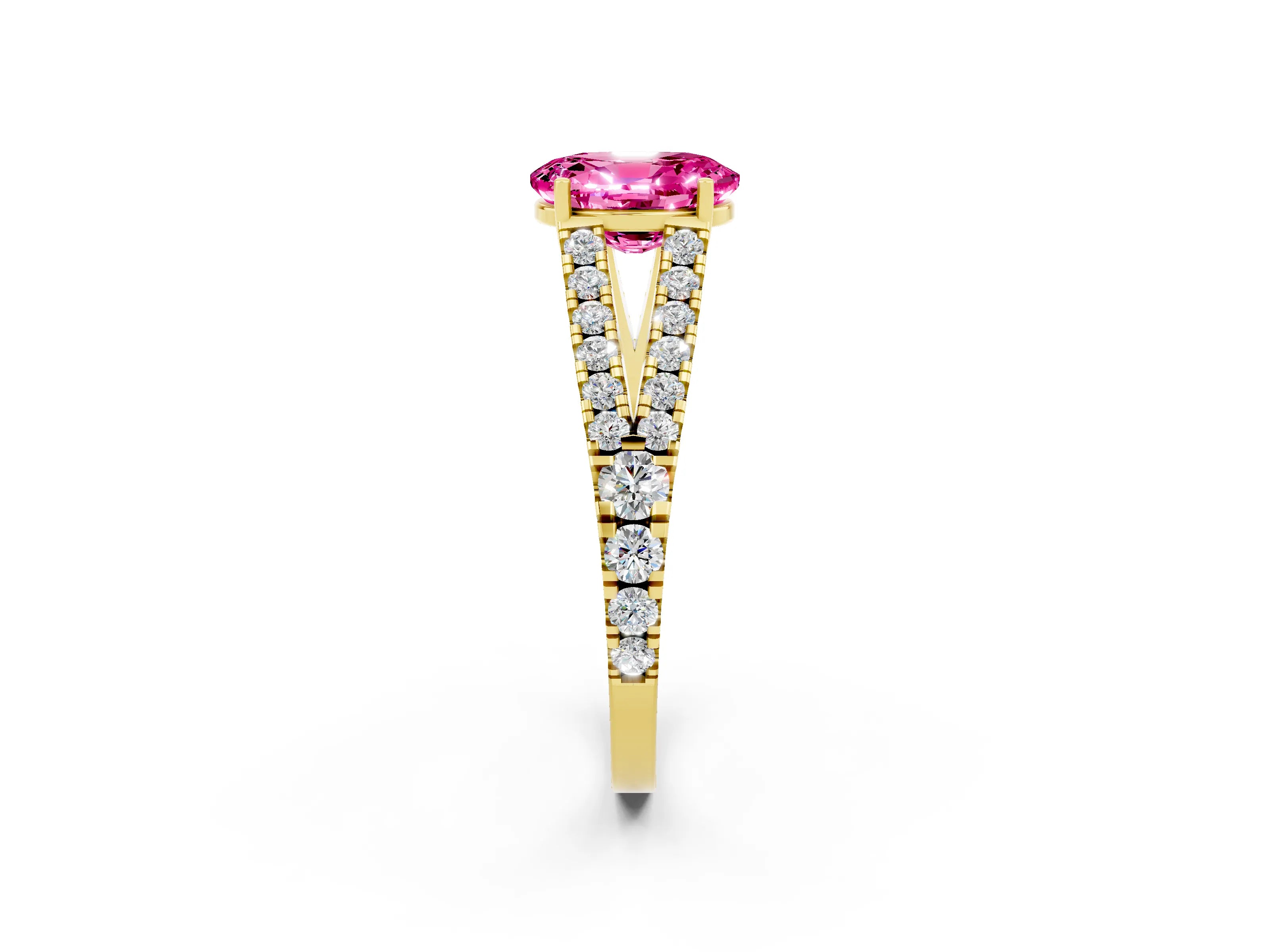 Yellow gold Oval Cut Cut Split Shank Pave Diamond Engagement Ring with Four-Prong Setting_2