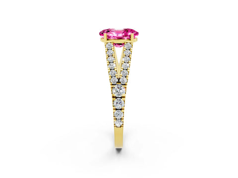 Yellow gold Oval Cut Cut Split Shank Pave Diamond Engagement Ring with Four-Prong Setting_2