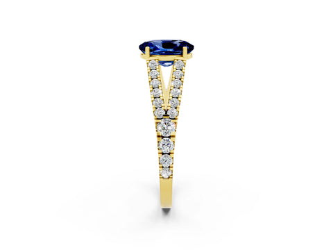 Yellow gold Oval Cut Cut Split Shank Pave Diamond Engagement Ring with Four-Prong Setting_2