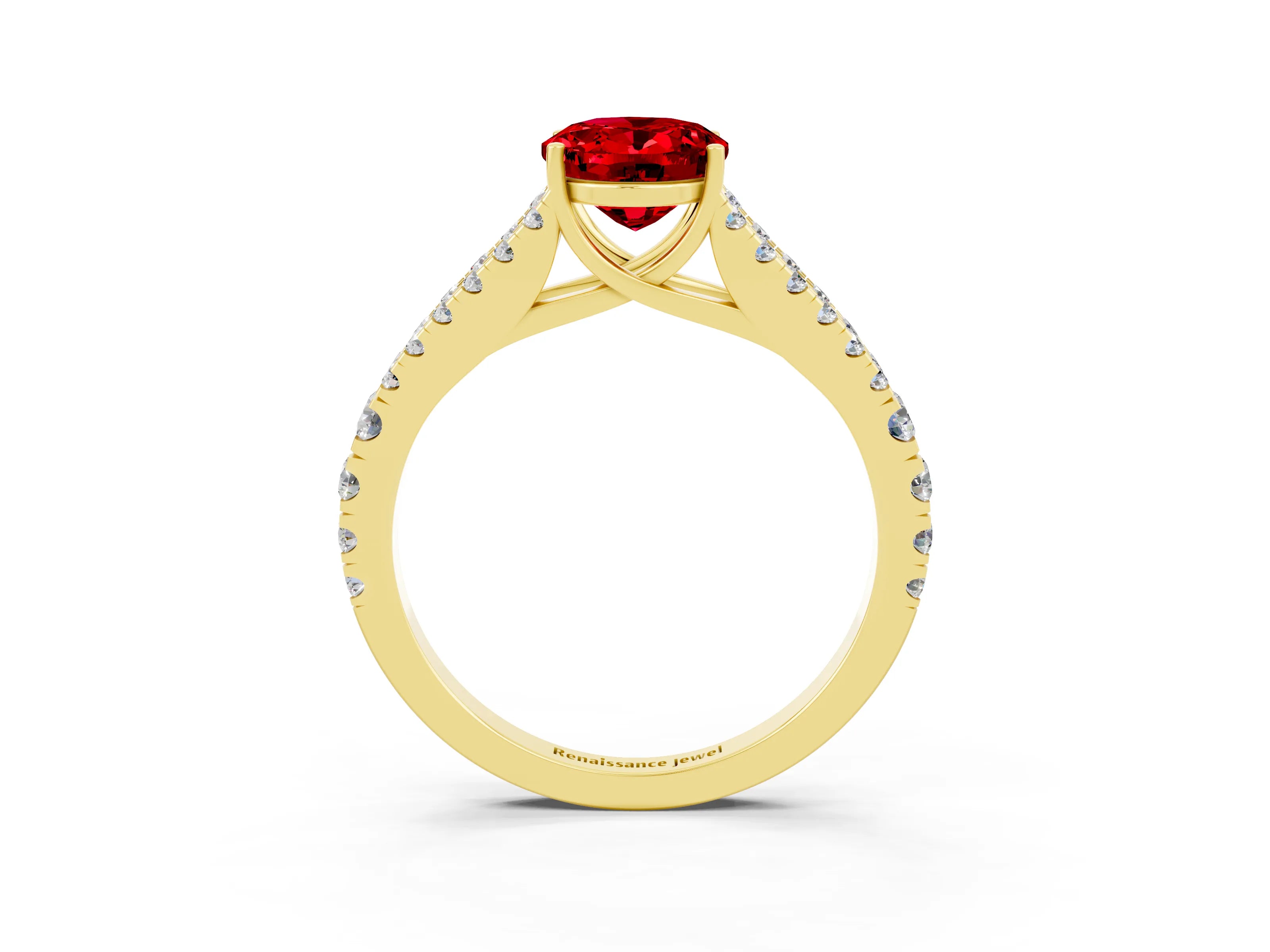 Yellow gold Oval Cut Cut Split Shank Pave Diamond Engagement Ring with Four-Prong Setting_3