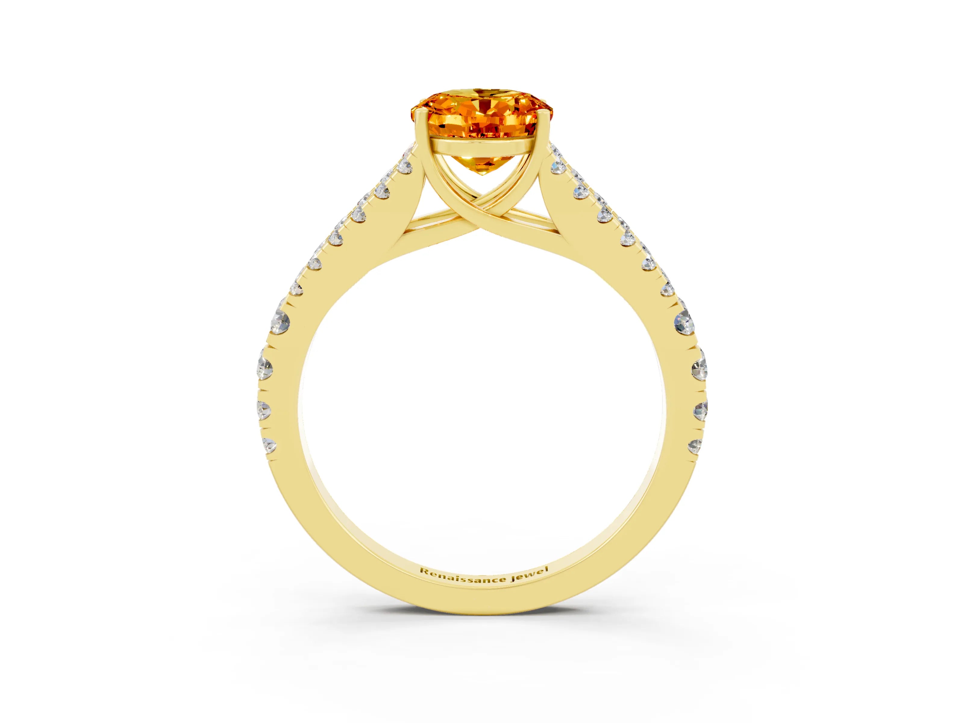Yellow gold Oval Cut Cut Split Shank Pave Diamond Engagement Ring with Four-Prong Setting_3