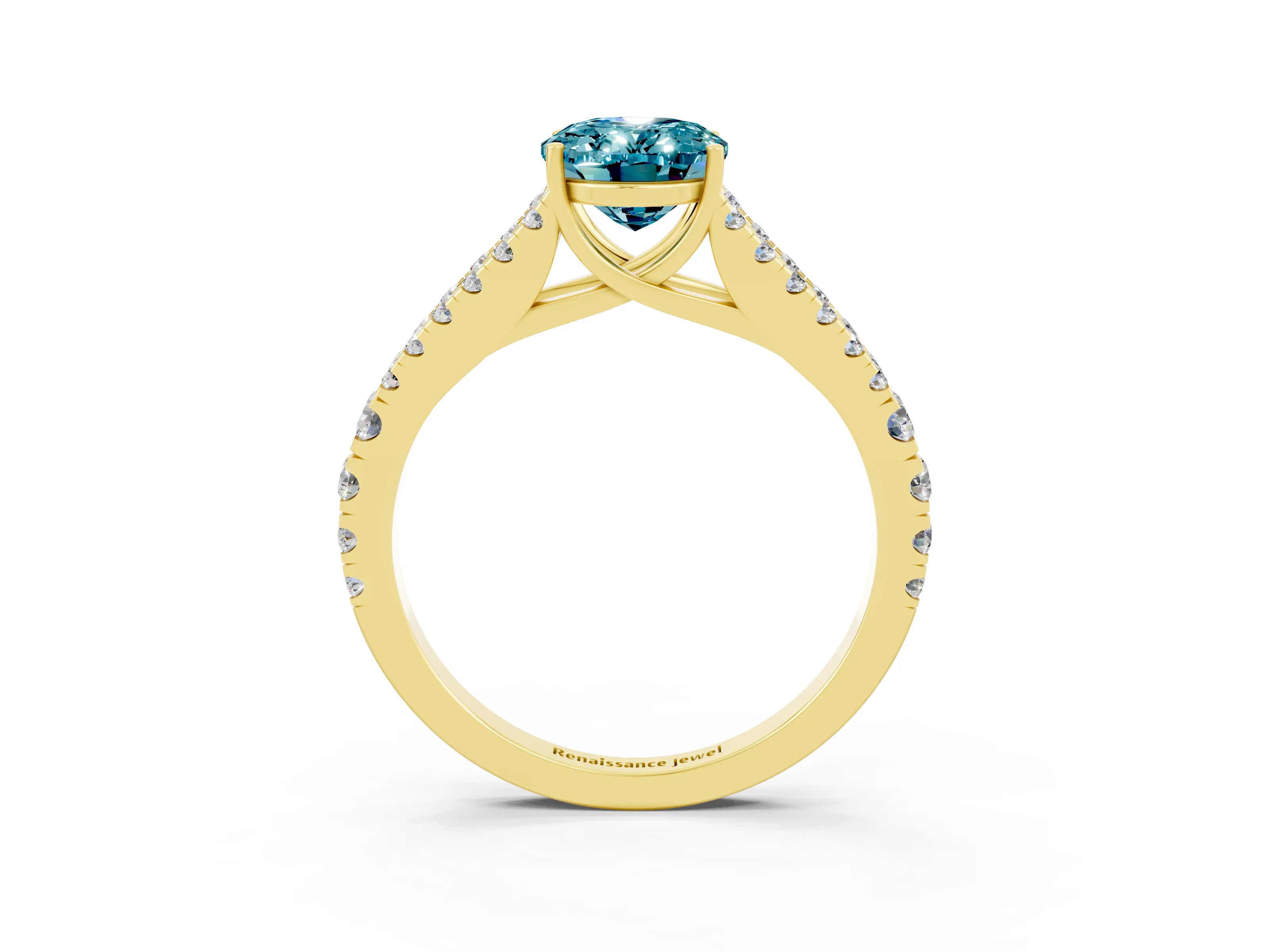 Yellow gold Oval Cut Cut Split Shank Pave Diamond Engagement Ring with Four-Prong Setting_3