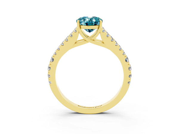 Yellow gold Oval Cut Cut Split Shank Pave Diamond Engagement Ring with Four-Prong Setting