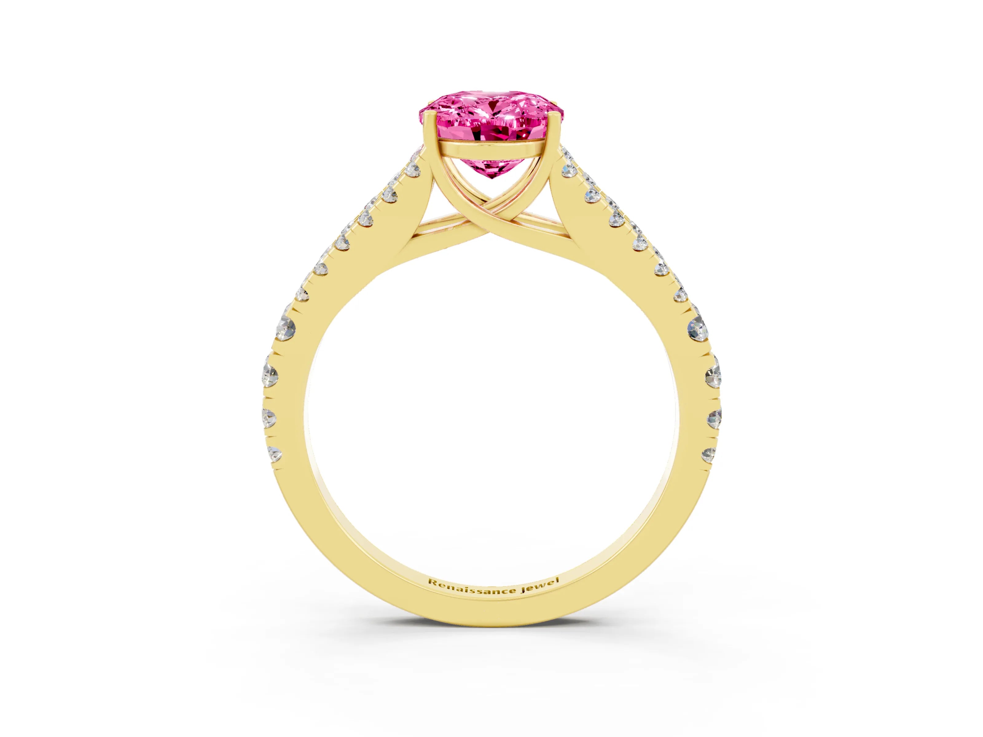 Yellow gold Oval Cut Cut Split Shank Pave Diamond Engagement Ring with Four-Prong Setting_3