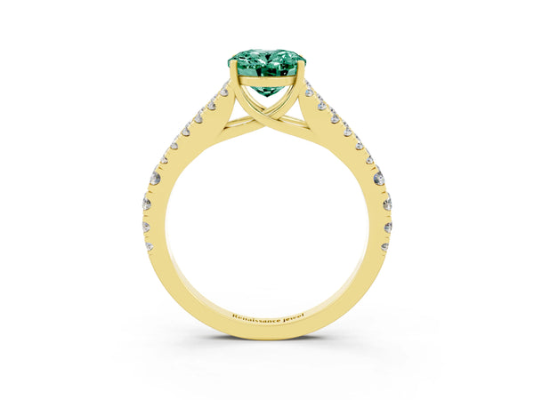 Yellow gold Oval Cut Green Sapphire Split Shank Engagement Ring with Round Pavé and Prong Setting