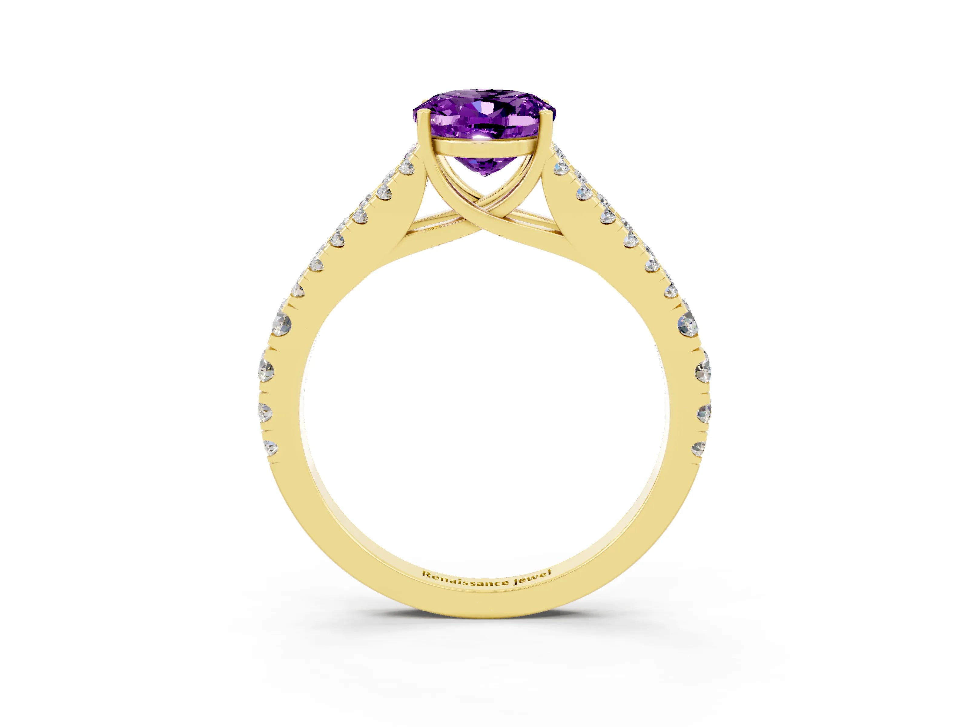 Yellow gold Oval Cut Cut Split Shank Pave Diamond Engagement Ring with Four-Prong Setting_3