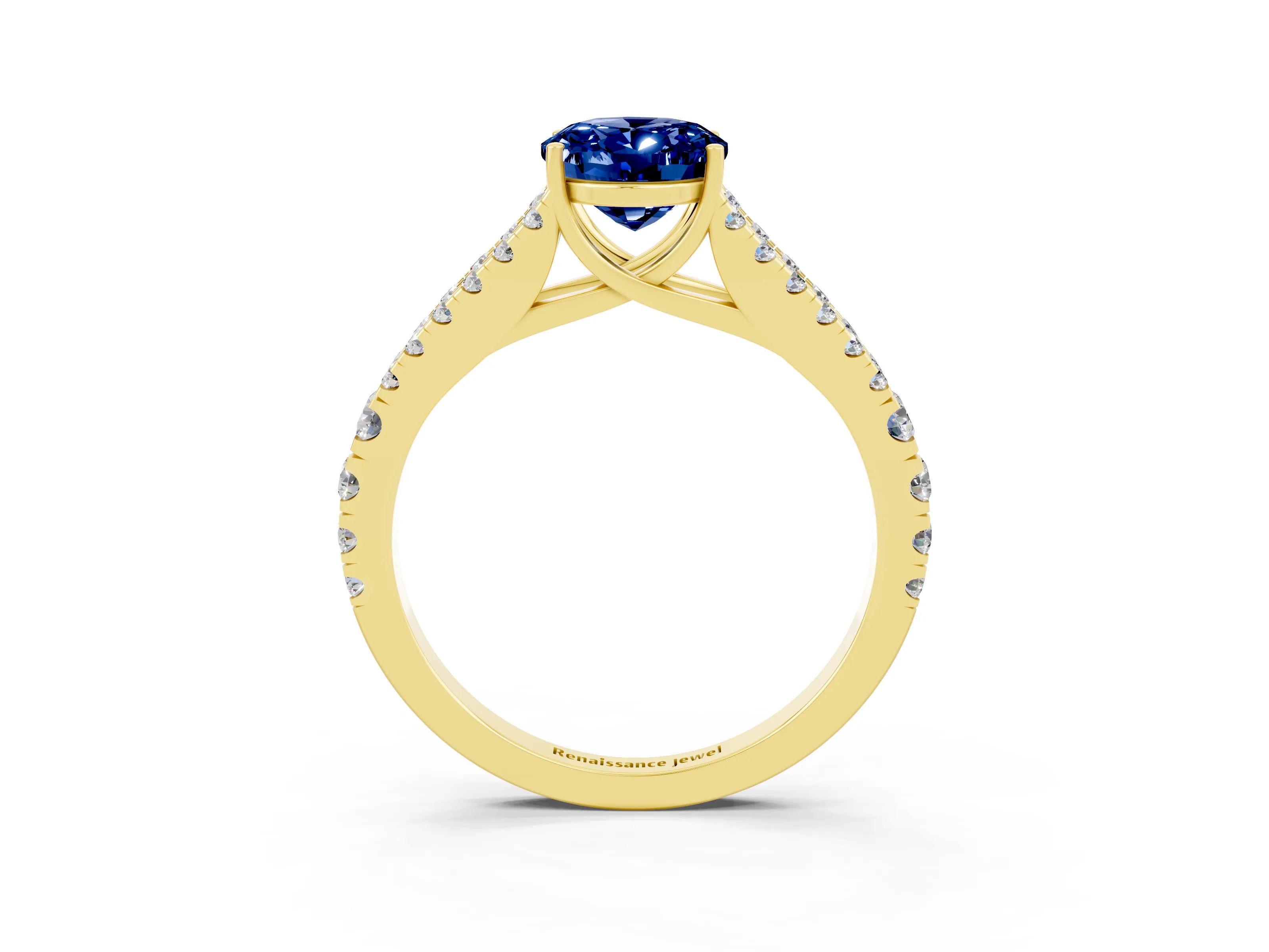 Yellow gold Oval Cut Cut Split Shank Pave Diamond Engagement Ring with Four-Prong Setting_3