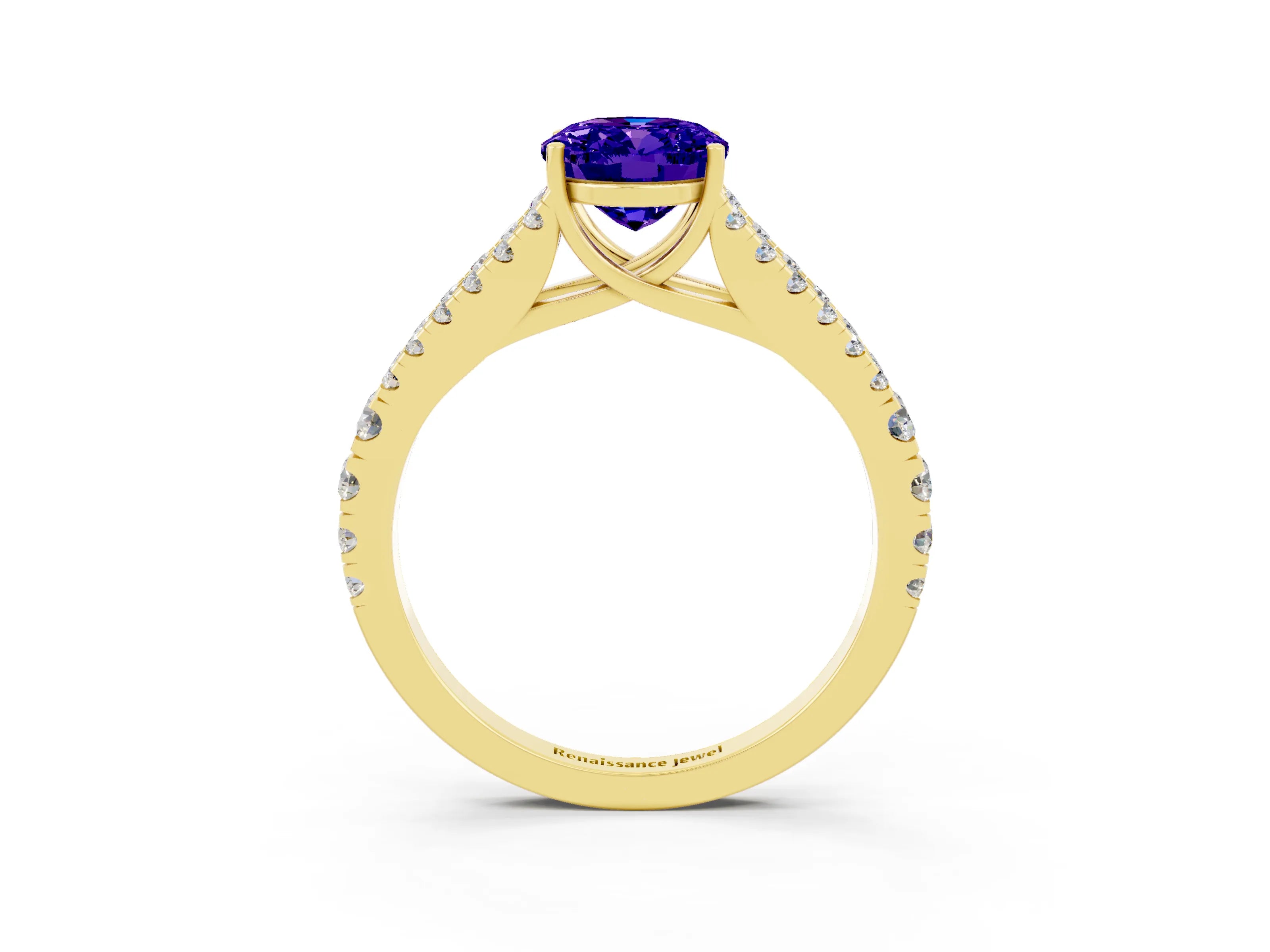 Yellow gold Oval Cut Cut Split Shank Pave Diamond Engagement Ring with Four-Prong Setting_3
