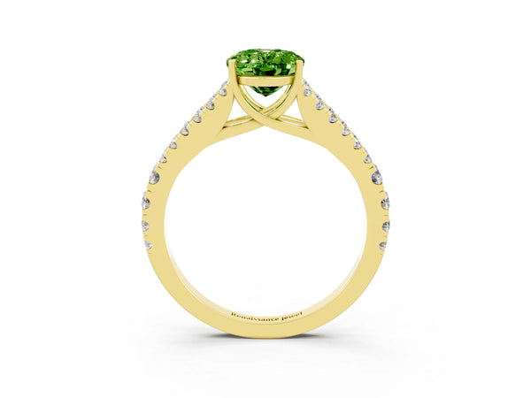 Yellow gold Oval Cut Cut Split Shank Pave Diamond Engagement Ring with Four-Prong Setting