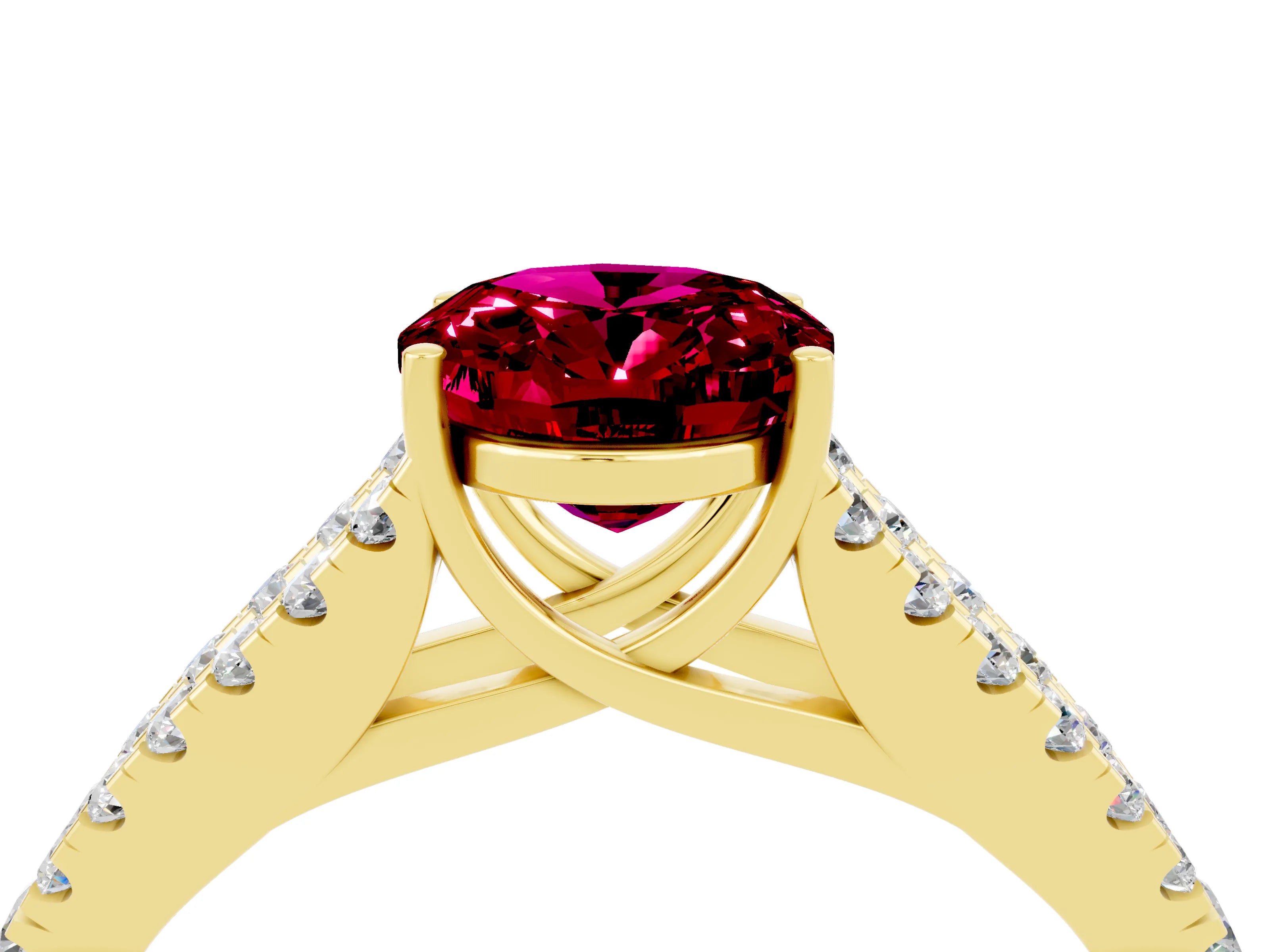 Yellow gold Oval Cut Cut Split Shank Pave Diamond Engagement Ring with Four-Prong Setting_4