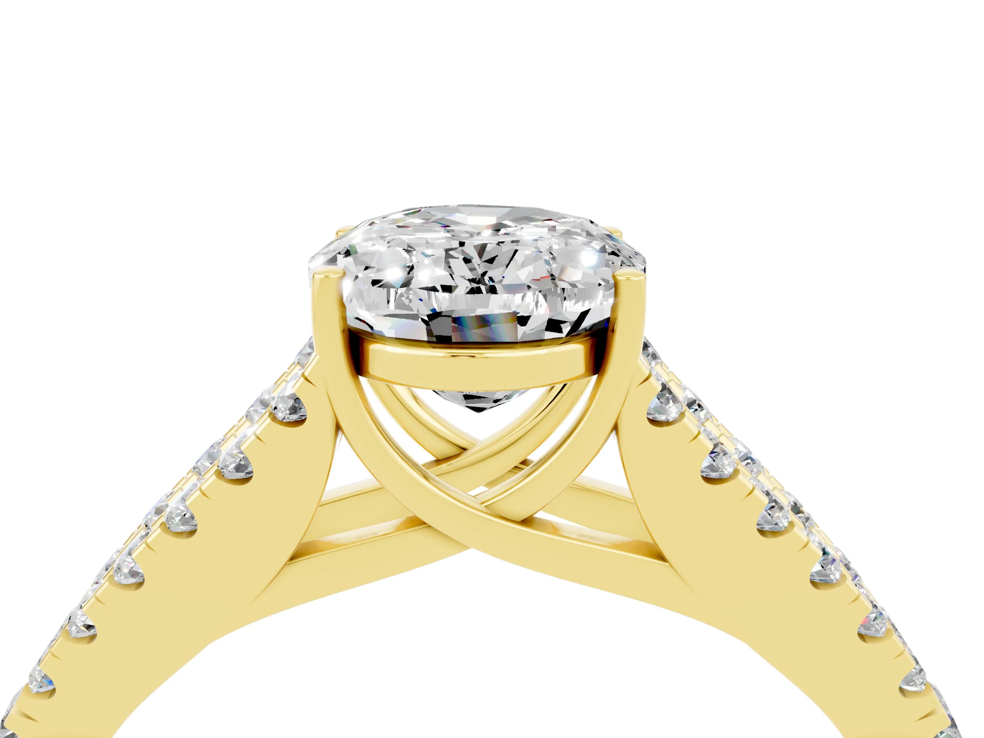 Yellow gold Oval Cut Cut Split Shank Pave Diamond Engagement Ring with Four-Prong Setting_4