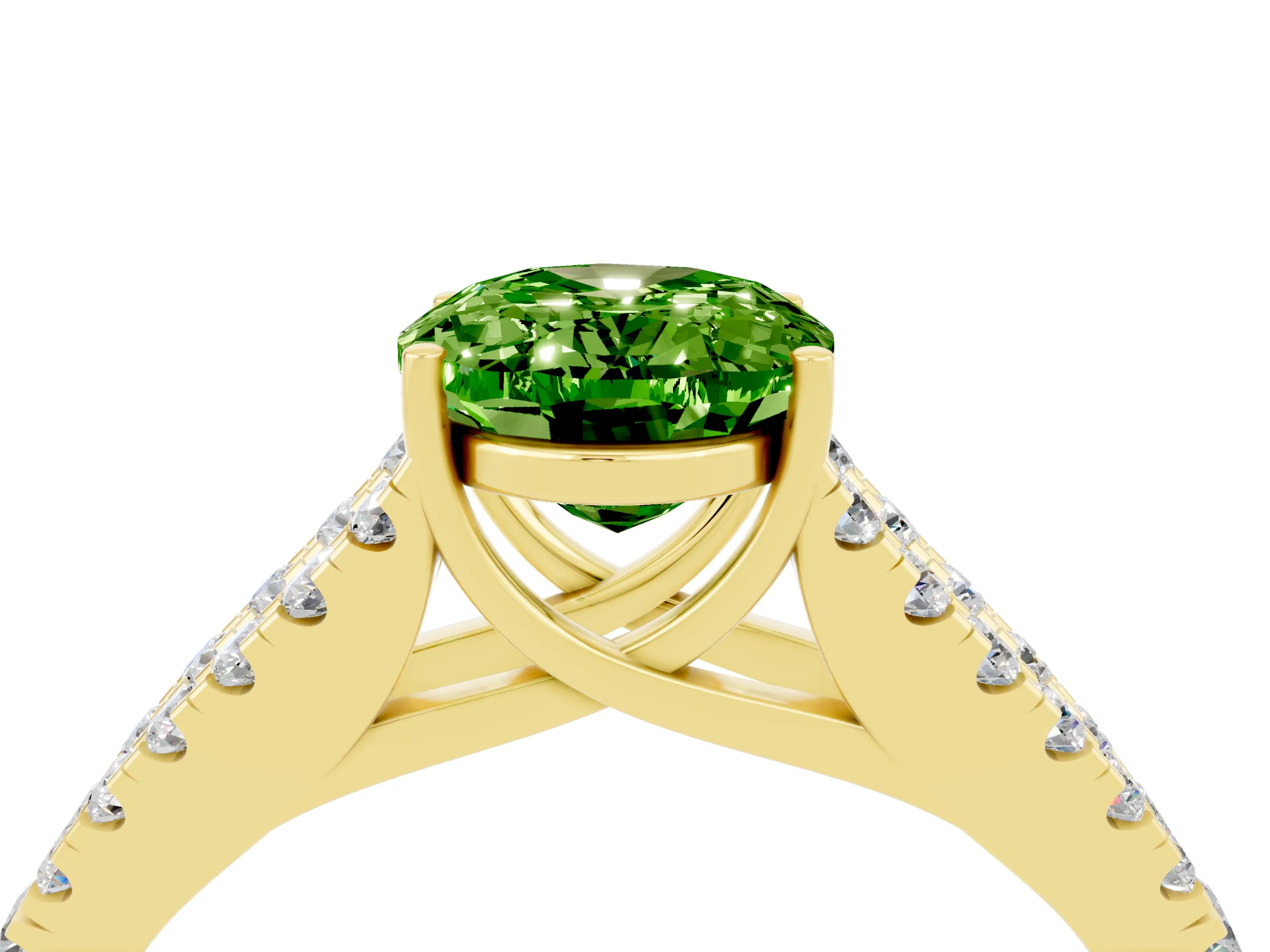 Yellow gold Oval Cut Cut Split Shank Pave Diamond Engagement Ring with Four-Prong Setting_4