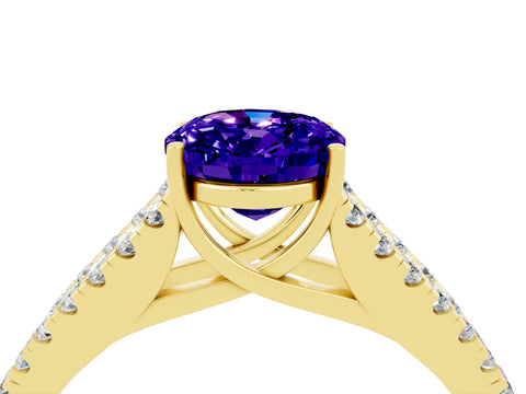 Yellow gold Oval Cut Cut Split Shank Pave Diamond Engagement Ring with Four-Prong Setting_4