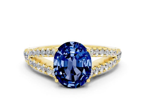 Yellow gold Oval Cut Cut Split Shank Pave Diamond Engagement Ring with Four-Prong Setting