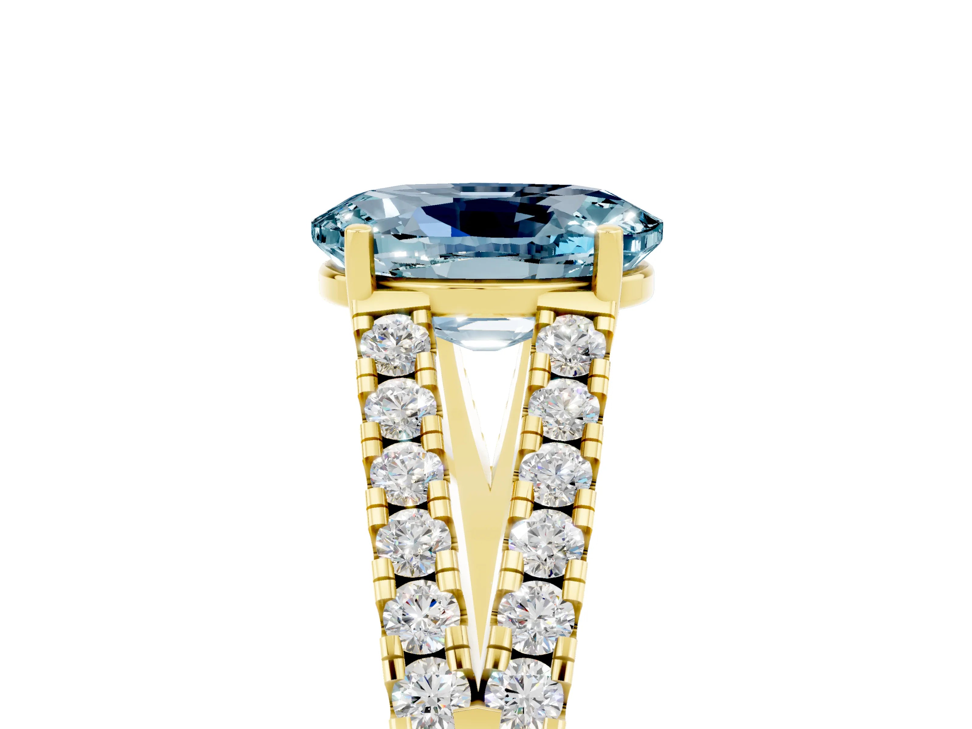 Yellow gold Oval Cut Cut Split Shank Pave Diamond Engagement Ring with Four-Prong Setting_5