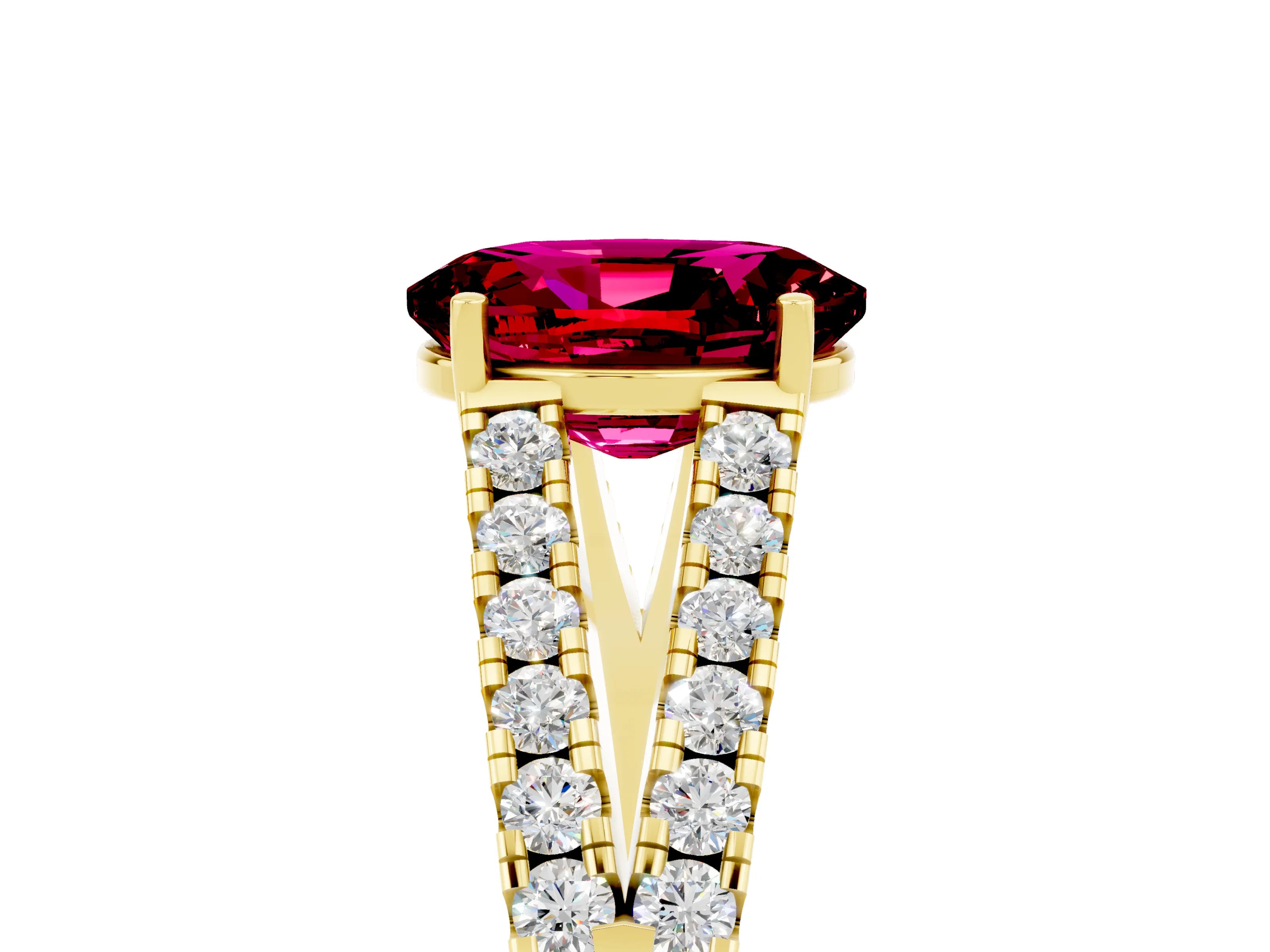 Yellow gold Oval Cut Cut Split Shank Pave Diamond Engagement Ring with Four-Prong Setting_5