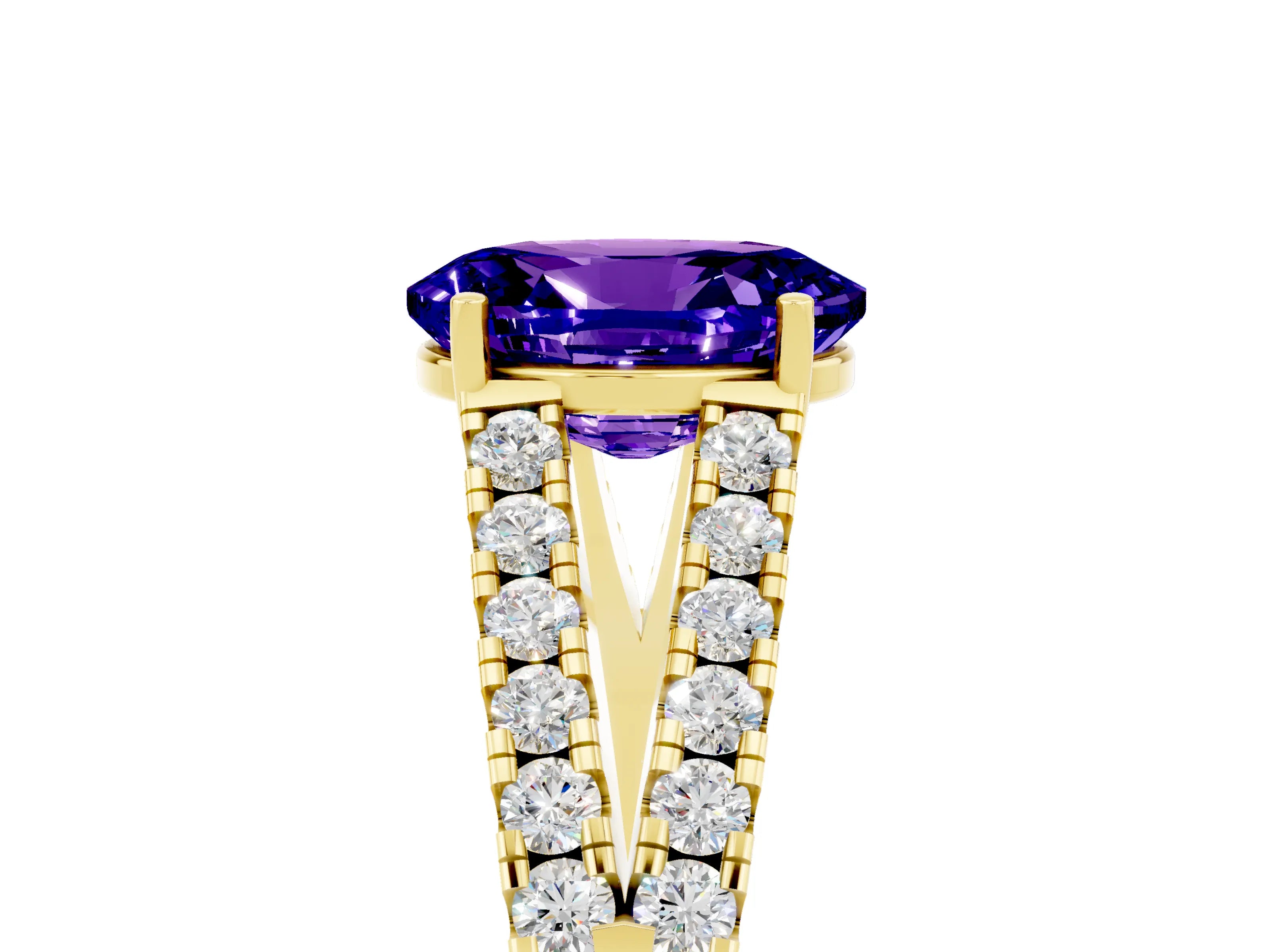 Yellow gold Oval Cut Cut Split Shank Pave Diamond Engagement Ring with Four-Prong Setting_5
