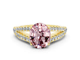 Yellow gold Oval Cut Cut Split Shank Pave Diamond Engagement Ring with Four-Prong Setting