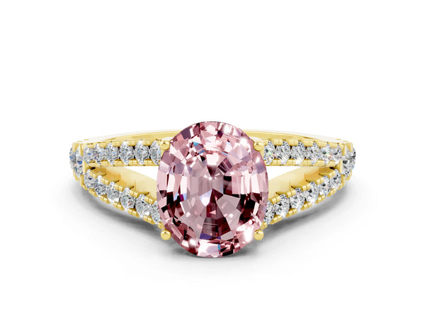 Yellow gold Oval Cut Cut Split Shank Pave Diamond Engagement Ring with Four-Prong Setting