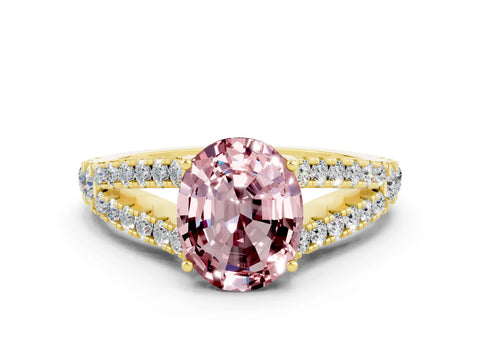 Yellow gold Oval Cut Cut Split Shank Pave Diamond Engagement Ring with Four-Prong Setting
