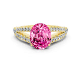 Yellow gold Oval Cut Cut Split Shank Pave Diamond Engagement Ring with Four-Prong Setting