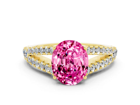 Yellow gold Oval Cut Cut Split Shank Pave Diamond Engagement Ring with Four-Prong Setting