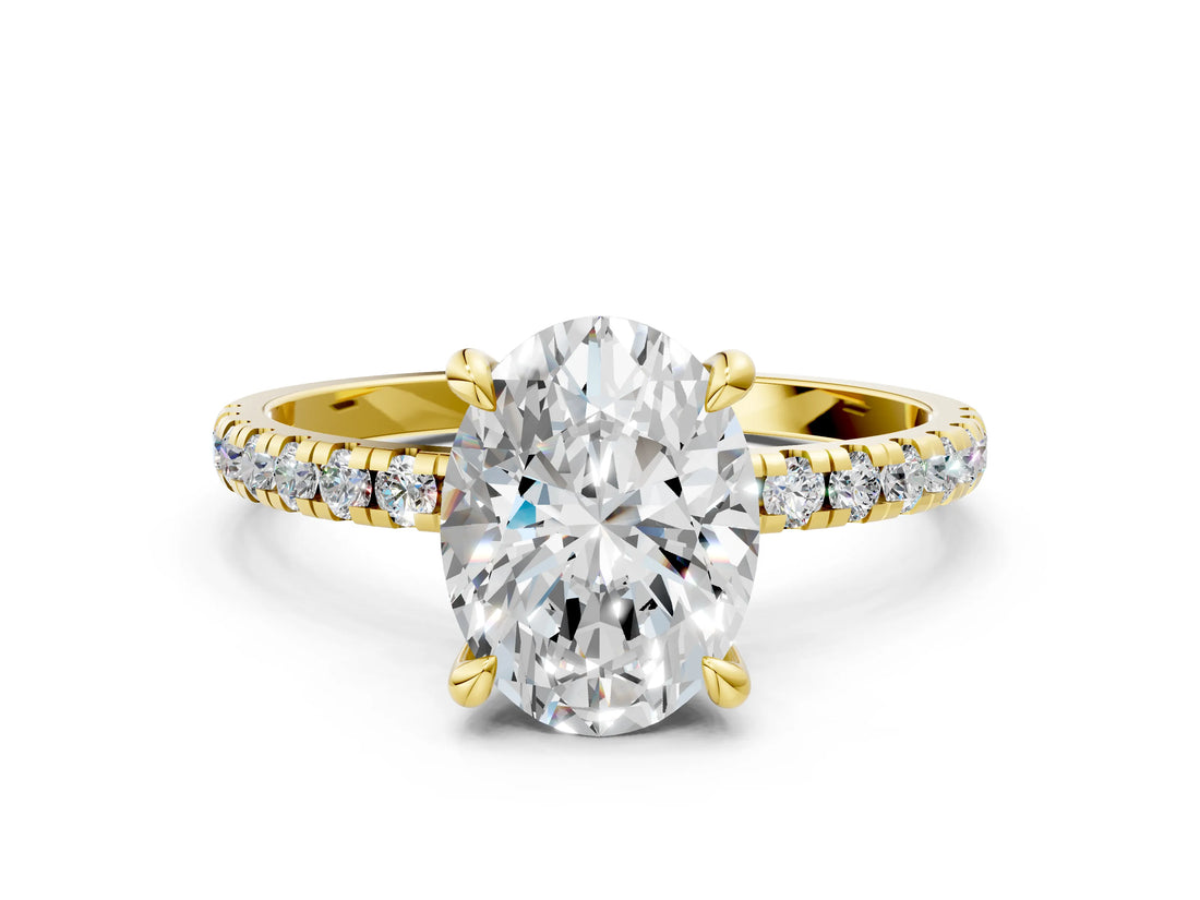 Yellow gold Oval Cut Diamond Brilliant Solitaire Ring with Pavé Band and Four-Prong Setting_35