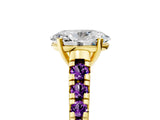 Yellow gold Oval Cut Diamond Cathedral Solitaire Ring with Round with Amethyst side stone Pavé Band_17